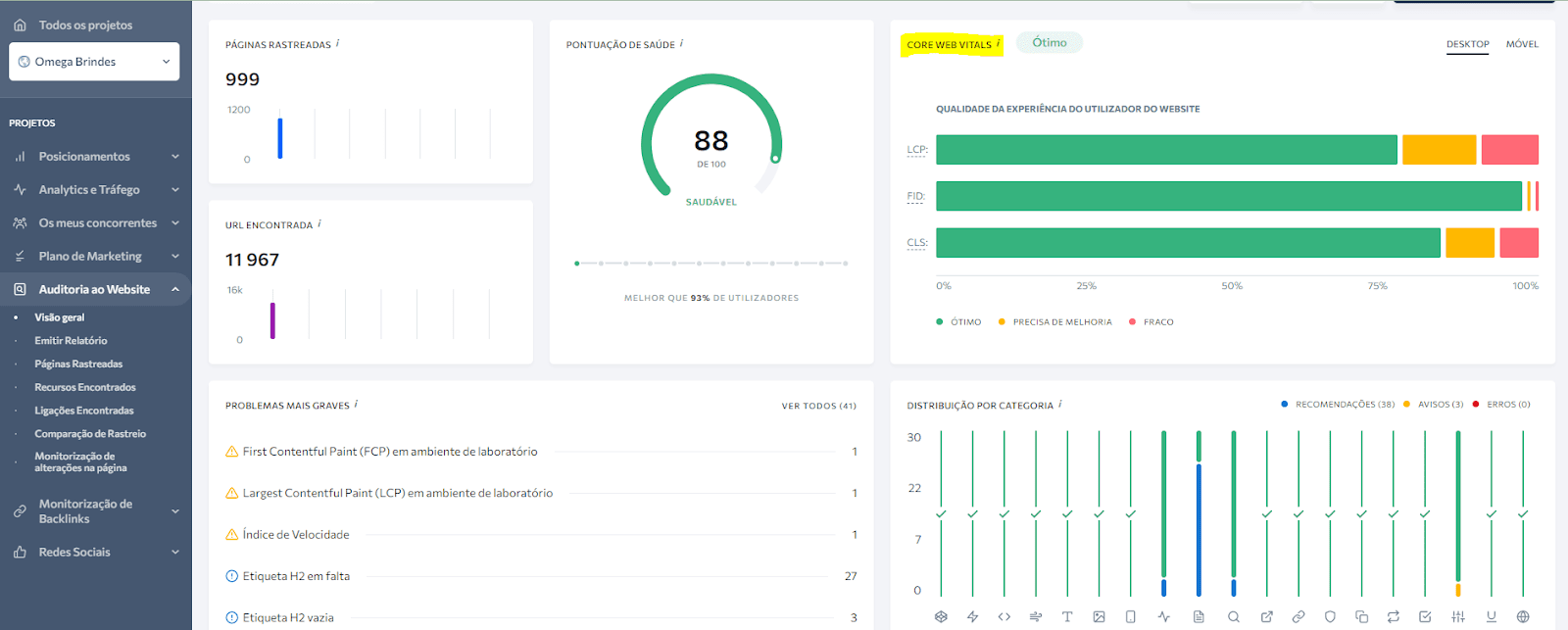Checking site's tech health score with Website Audit Running a website audit